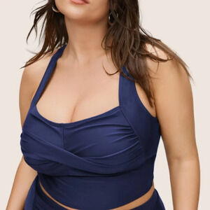 Plus size Solid Crossover Square Neck Adjustable Straps Swim Top 2XL us 14